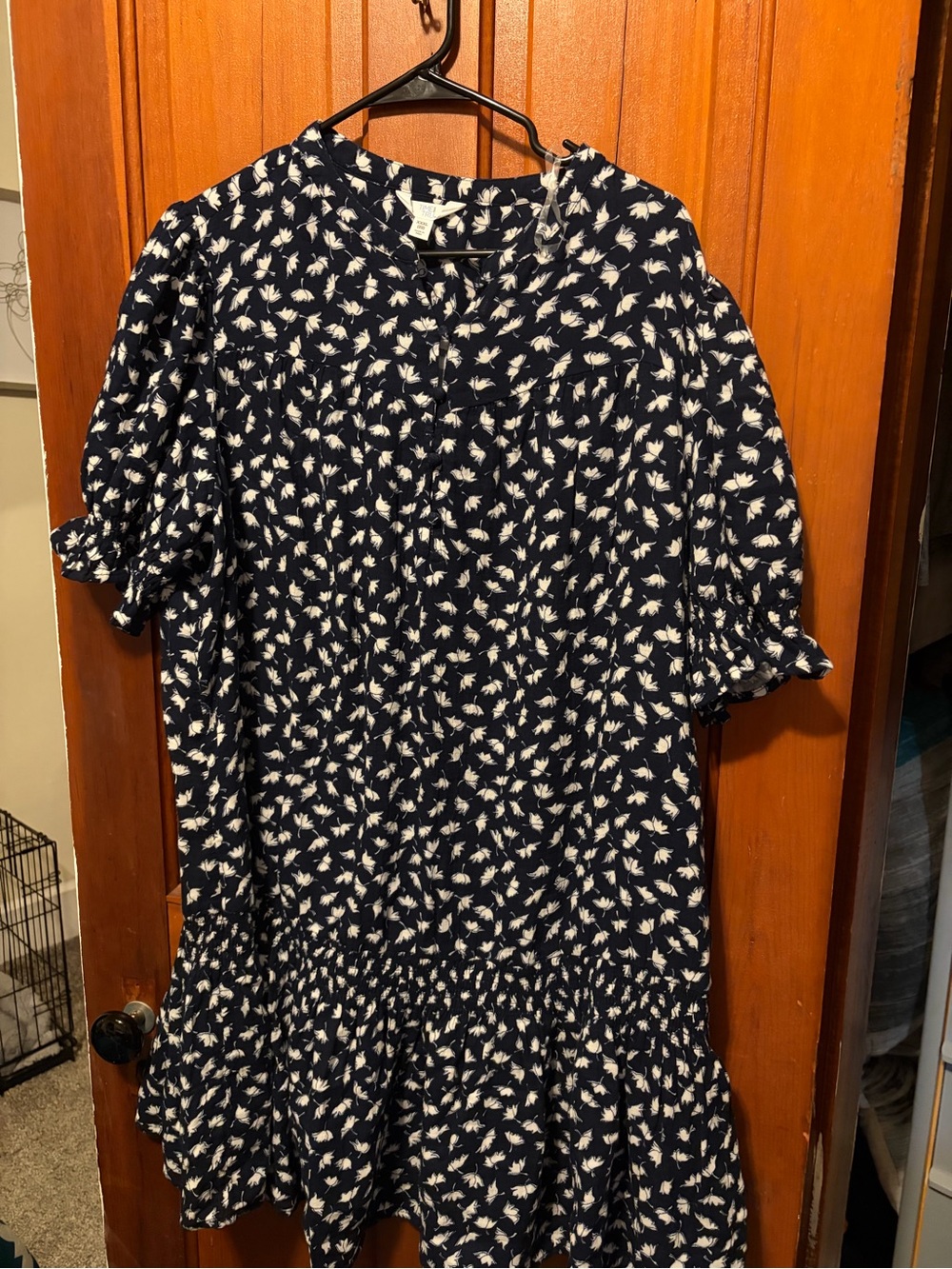 Women’s Navy Blue Floral Drop-Waist Dress